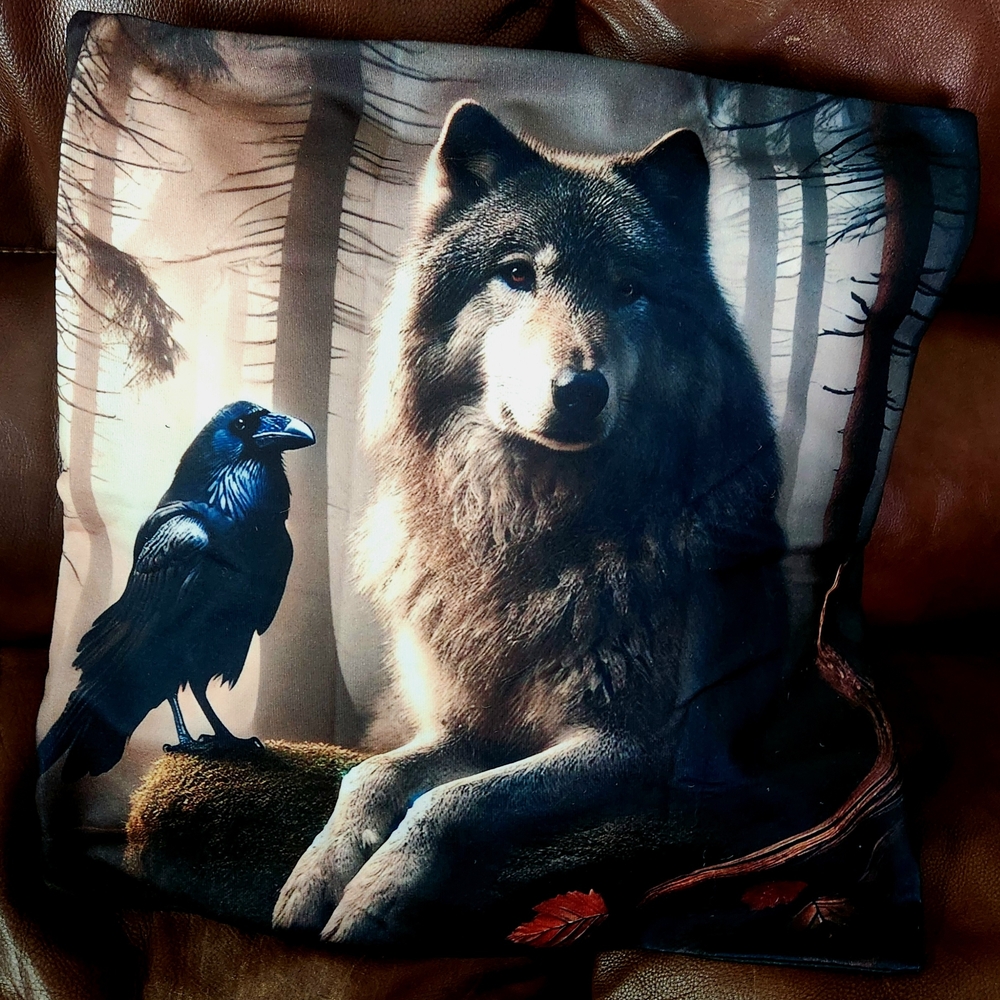 Wolf and Raven Pillow Cover